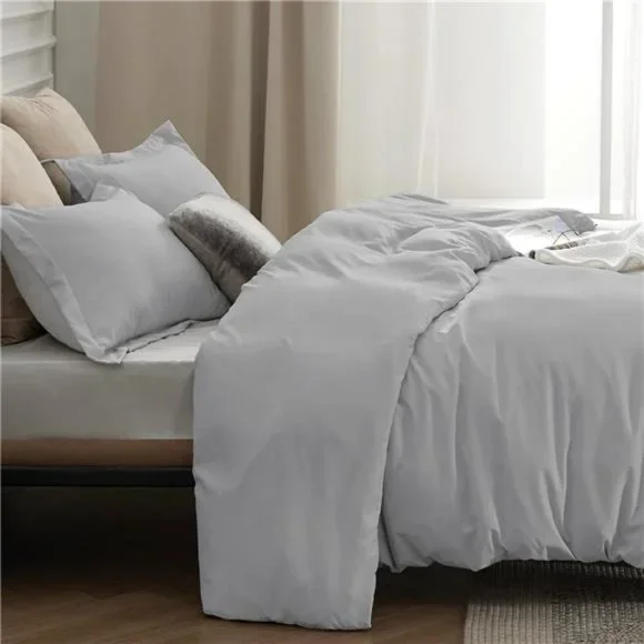Silver Grey Duvet Cover Queen Size -Soft Brushed Microfiber Duvet Cover for Kids - Picture 4 of 6